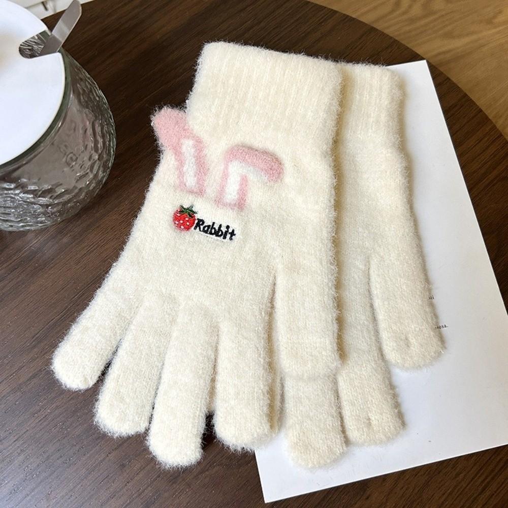 21cm x 8cm Strawberry Rabbit Winter Warm Gloves Embroidered Nylon Knitted Gloves Sdudent