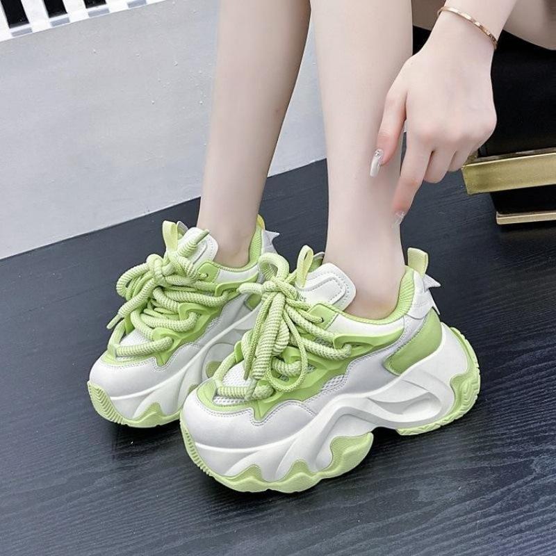 Black Platform Women's Sneakers 2025 Spring Lace-Up Thick Bottom Vulcanize Shoes Woman Pu Leather Breathable Sports Shoes Ladies