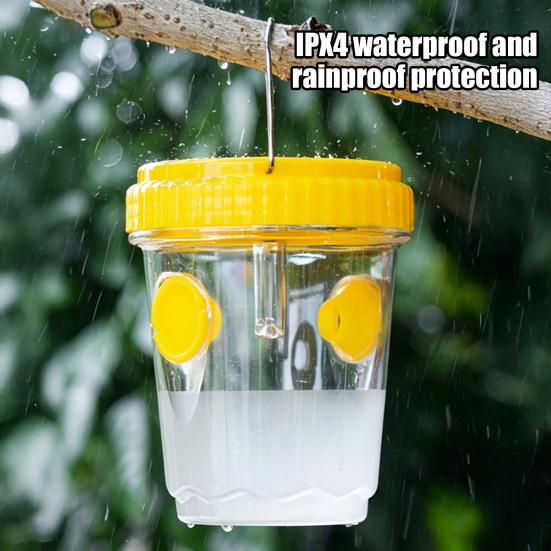 Outdoor Solar Wasp Trap, Hanging Waterproof Hornet Trap Bucket, Reusable Yellow Jacket Trap with LED Light, Wasp Catcher for Garden Patio Backyard