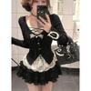 Spring 2026 Spicy Girl Slimming Long Sleeve Top & Fluffy Half Skirt Set