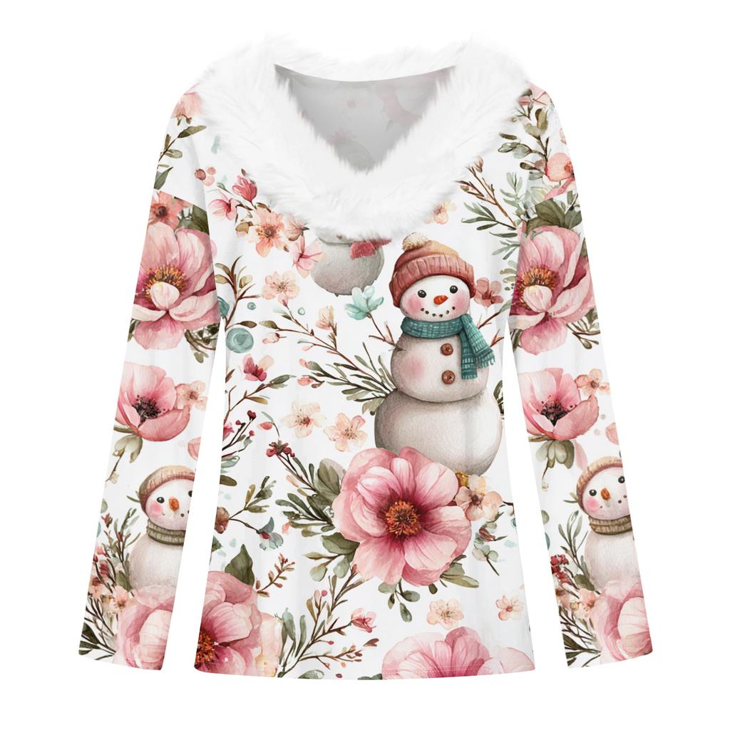 Long Sleeve Shirts For Women Cute Tops Christmas Prints Tees Blouses Casual Plus Size Basic Tops Pullover