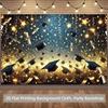 2D Class Party Backdrop Graduation Caps, Gold Stars and Streamers Party Background Cloth