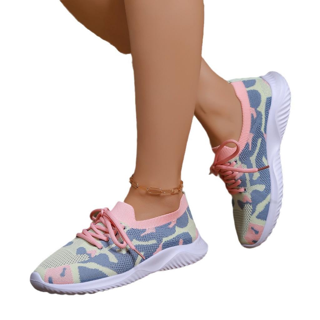 Summer new large size cartoon front lace-up fly-woven mesh breathable single shoes casual sports shoes