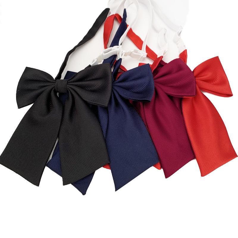JK Red Bow Tie for Girls with Lapel Flower & Feather, Japanese School Uniform Style, Solid Color, Giant Bow Accessory