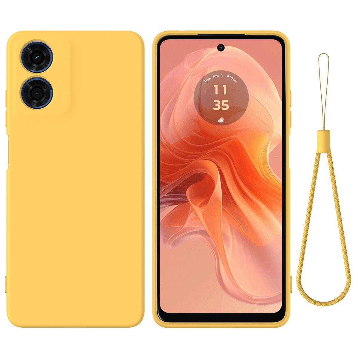 

For Motorola Moto E14 4G Liquid Silicone Case Phone Back Cover with Hand Strap C