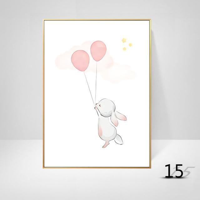 Cartoon Animal Canvas Painting Elephant Rabbit Balloon Children's Room Decorative Painting Creative Art Hanging Painting