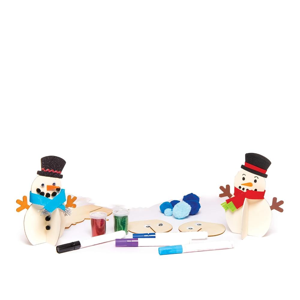 6pcs DIY Christmas Snowman Shape Assembly 3D Wooden Pieces Unfinished Painted Wooden Crafts Ornament for Home Decor