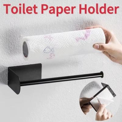 New Self Adhesive Paper Towel Holder Punch-free Stainless Steel Paper Roll Holder Silver Black Wall Mount Hook