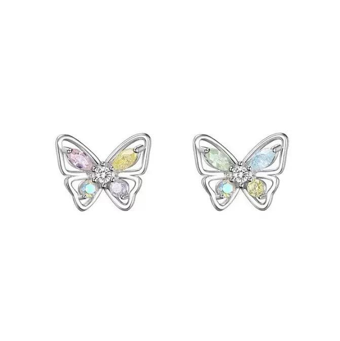 Elegant Iridescent Cubic Zirconia Butterfly Stud Earrings - Chic and Sweet Design