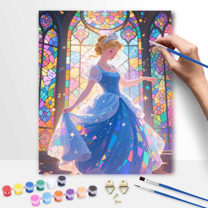 Disney Princess Blue Gown Stained Glass Oil Painting Hand Painting Coloring Painting Handmade Diy Home Decoration Gift