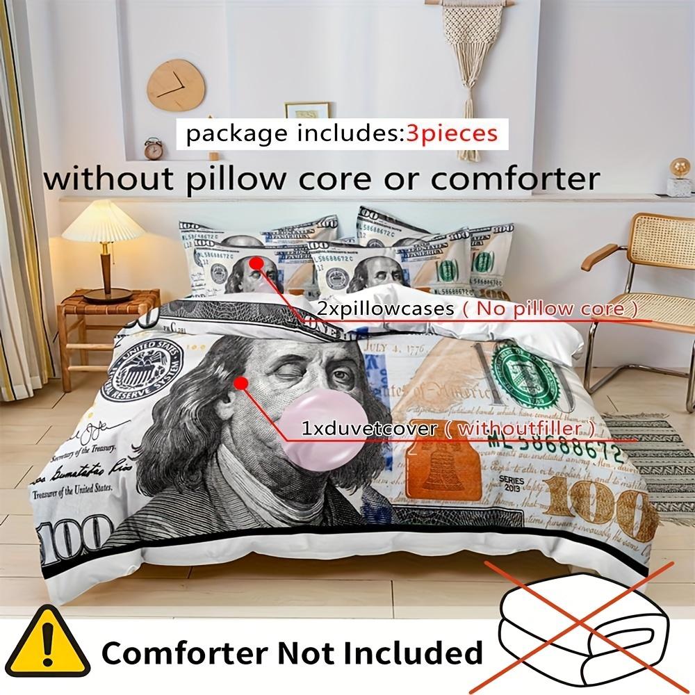 100 Dollar Bill Print Bedding Set Soft Comfortable Duvet Cover For Bedroom Guest Room (1*Duvet Cover + 2*Pillowcases)