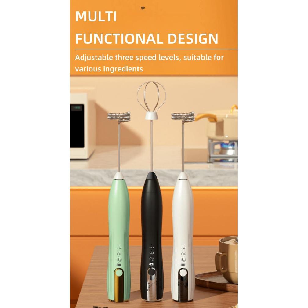 Immersion Blender Handheld, 2-in-1 Hand Blender Electric with USB Rechargeable 3 Speeds, Stainless Steel Blade Stick Blender with Whisk, for Coffee