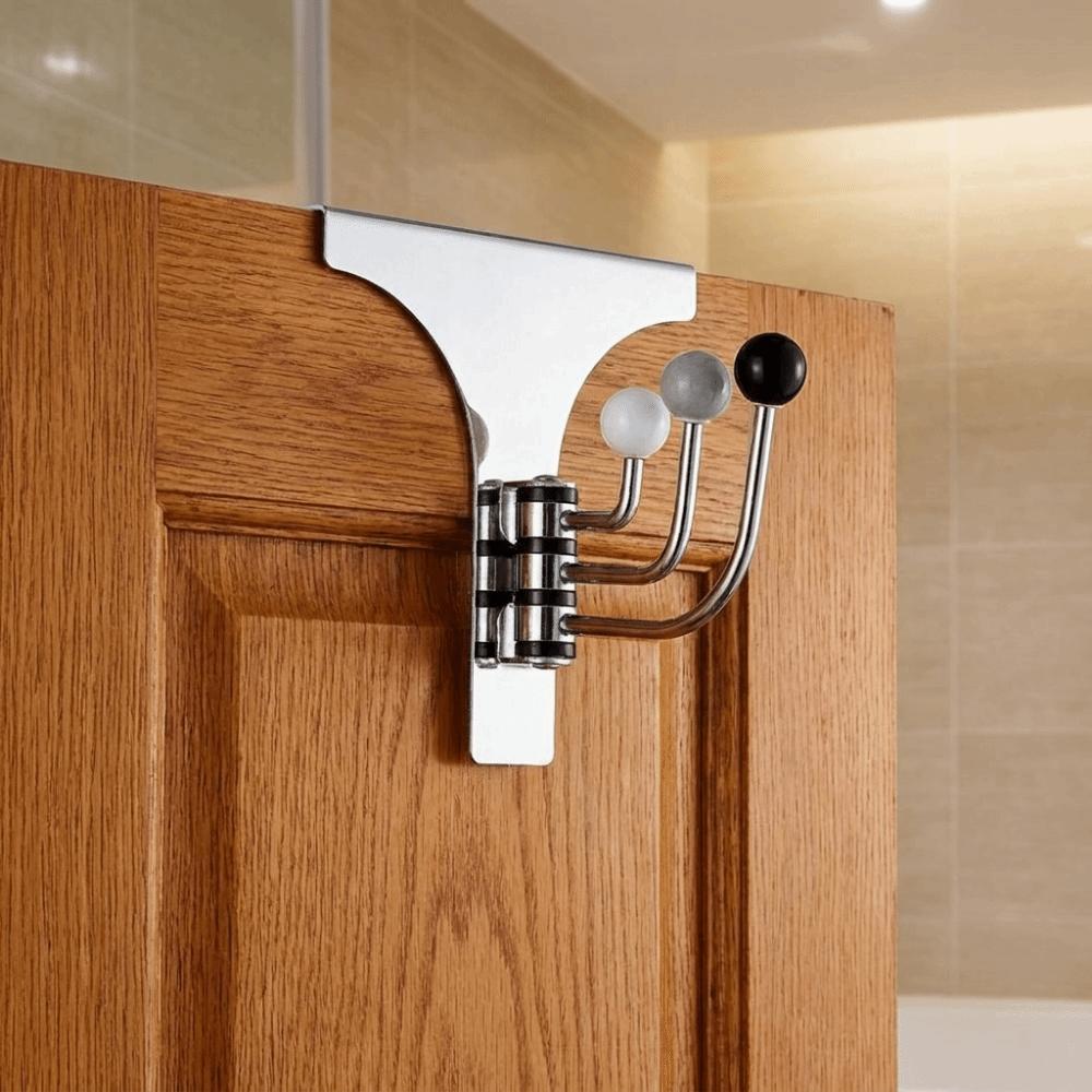 Multipurpose Stainless Steel Over The Door Hooks Wall Mounted Space Saving Swivel Hat Towel Rack Punch Free Coat Hanger Bedroom
