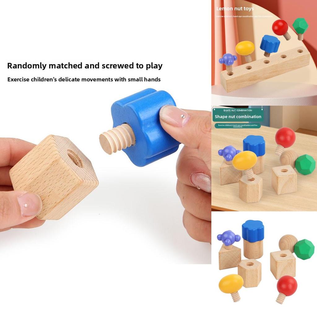 Wooden Montessori Early Learning Screw Building Blocks Shape Toy For Kids Handeye Coordination Development