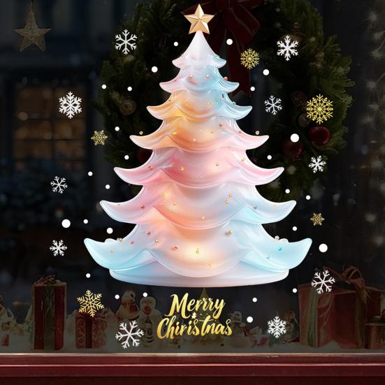 Christmas Colorful Tree Window Cling Removable Waterproof PVC Winter Merry Christmas Static Glass Sticker Holiday Party Decoration Decal