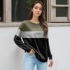 Women's Winter Color-Block Printed Lightweight Brushed-Cotton Round Neck Top
