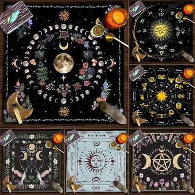 Tarocchi Tovaglia Fase Lunare Farfalla Serpente Fiori Sole Albero della Vita 50*50 cm Tarocchi Astrologia Rituali Gioco da tavolo Panno