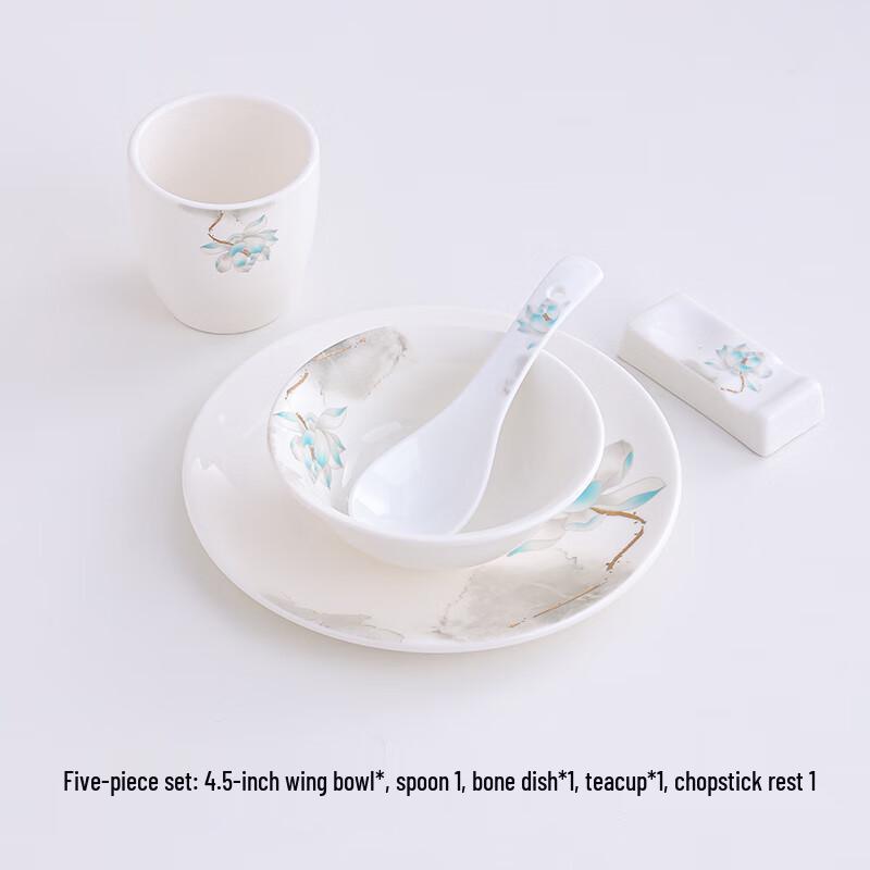 Nordic Style Ceramic Lotus 5-Piece Tableware Set
