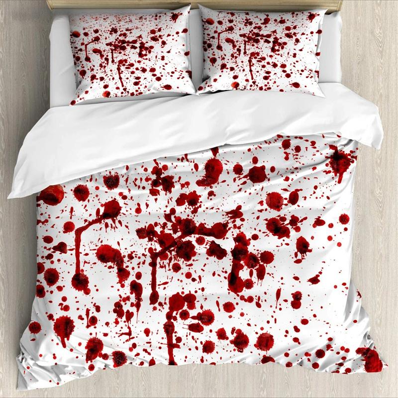 Halloween King Queen Bettbezug Horror Blood Hand Bettwäscheset für Teenager Gruselige rote Blutflecken 2/3-teilig Polyester Bettbezug