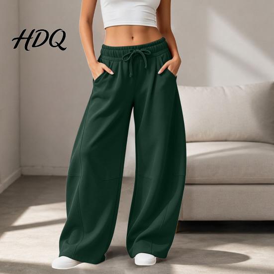 Wide Leg Fleece Lined Sweatpants for Women Baggy Lounge Pants Solid Color Casual with Pockets Comfortable Loose Fit Drawstring Bottoms Elastic Waist