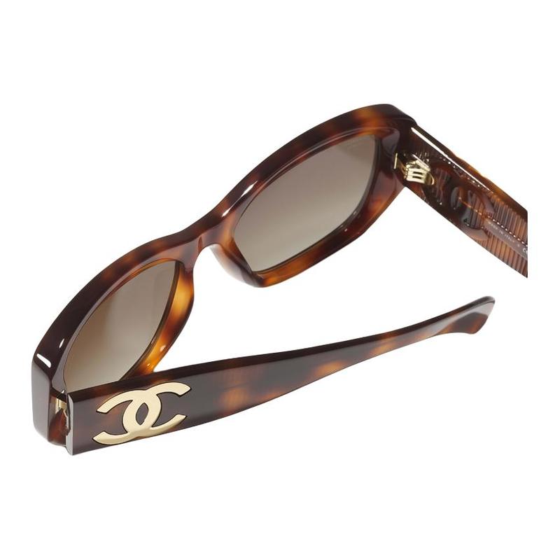 CHANEL Rectangular Frame Double C Engraving Irregular Shape Sunglasses Women's Brown