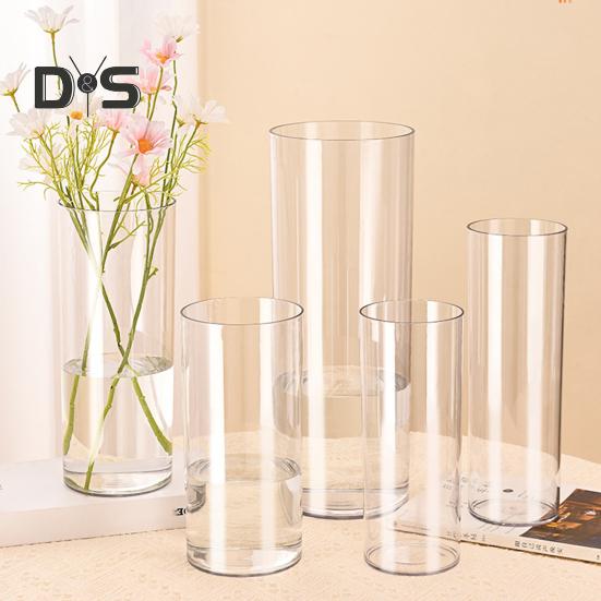 Clear Cylinder Flower Vase Wedding Party Dining Table Centerpiece Hydroponic Flower Holder Transparent Plants Container Decoration