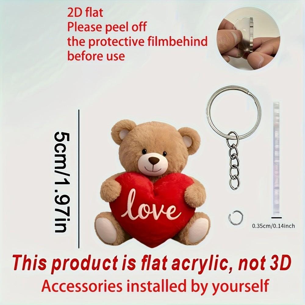 Creative Cute Bear Hanging Ornament Mini Acrylic Bear Heart Pendant Valentine's Day 2D Little Bear Keychain Good Luck