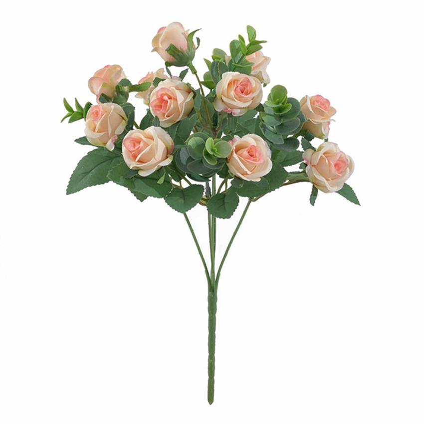 5 Forks 11 Heads Artificial Flowers Silk Roses Bouquet for Home Decor Outdoor Garden Eucalyptus Leaves Fake Plants Wedding Party