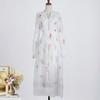 Exquise Robe Maxi Imprimée à Manches Bouffantes avec Détail à Nouer