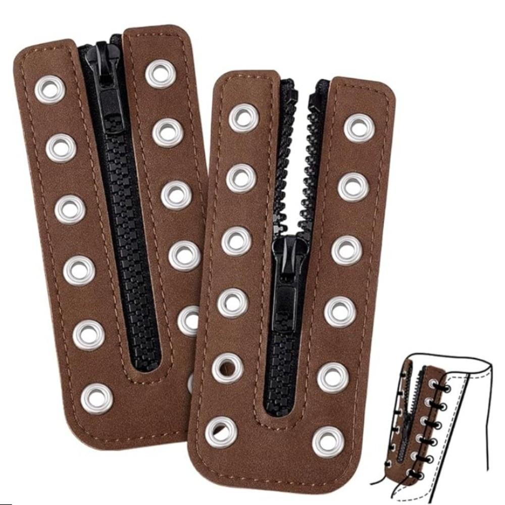 1 Pair 6 Holes Leather Lace-in Boot Zipper Inserts Adjustable Metal Eyelets Zipper Boot Laces Easy Installation Waterproof