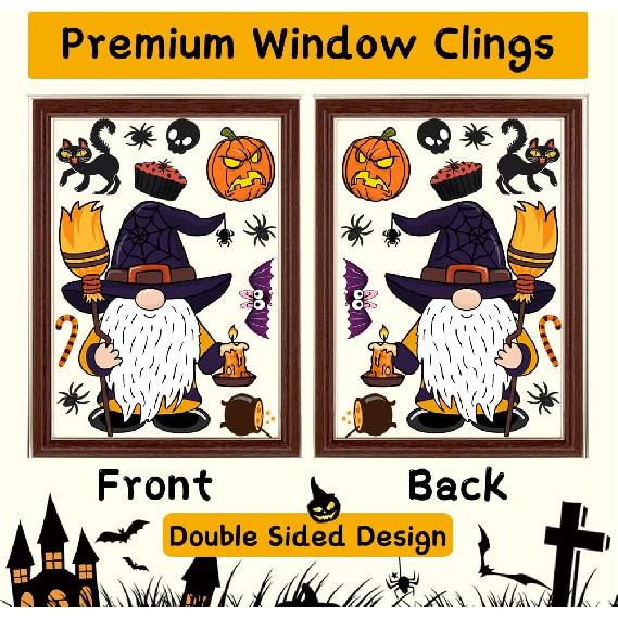 Halloween Window Clings Decals,Halloween Window Glass Decorations with Cute Gnome for Party Supplies(gnome)