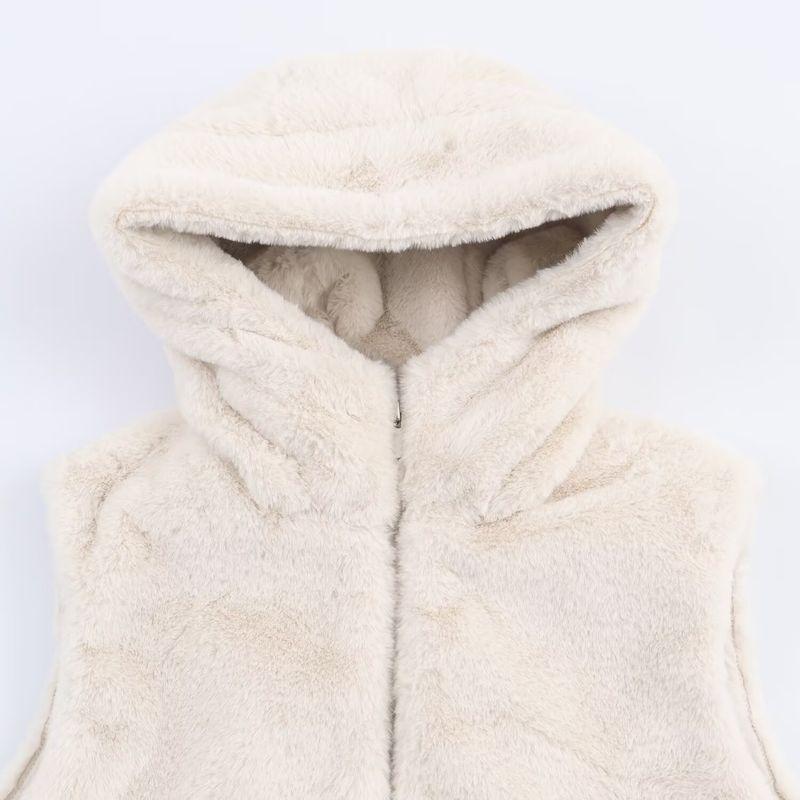 Za Autumn and Winter New Arrivals Women's Clothing Zr European and American Style Fashionable Hooded Faux Fur Effect Vest 6318800