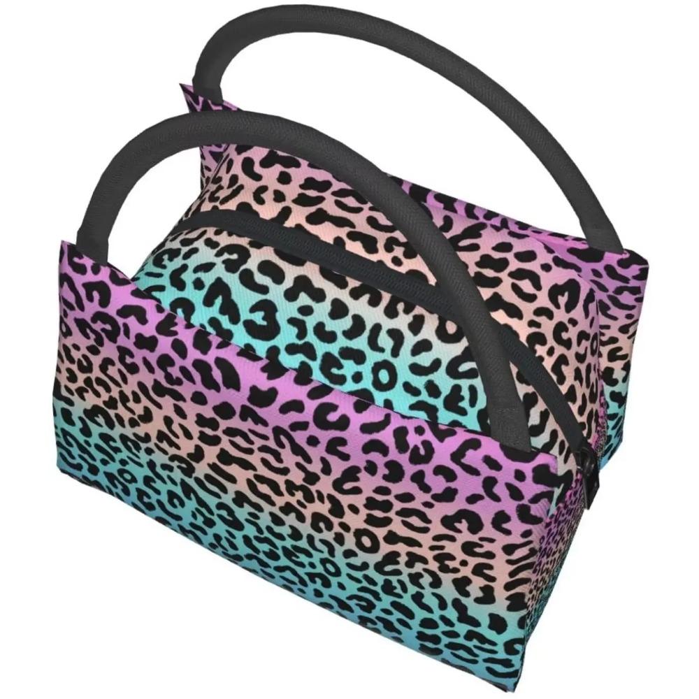 High Capacity Colorful Leopard Lunch Bag Women Insulated Portable Reusable Waterproof Cute Lunch Bags for Teen Girls Lunch Boxes