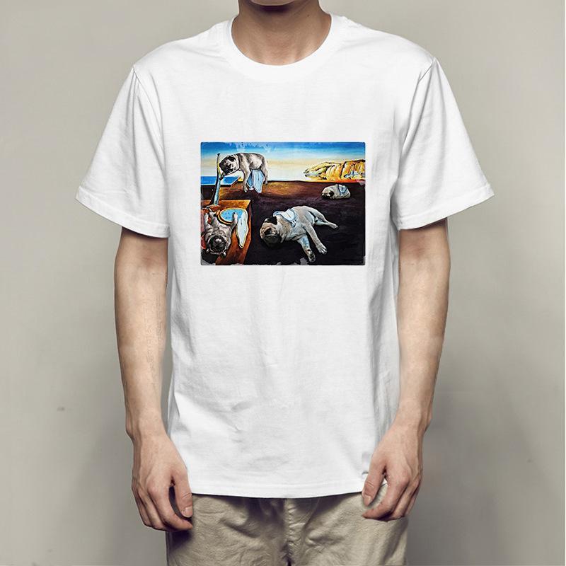 Summer Bago Dog Rock Pug Rock Printed Cotton Loose Round Neck Short Sleeve T-Shirts Men’s