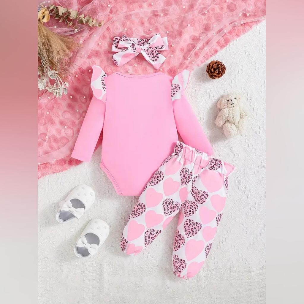 Alphabet Print Baby Romper Set - Bow Pants Two-Piece Outfit