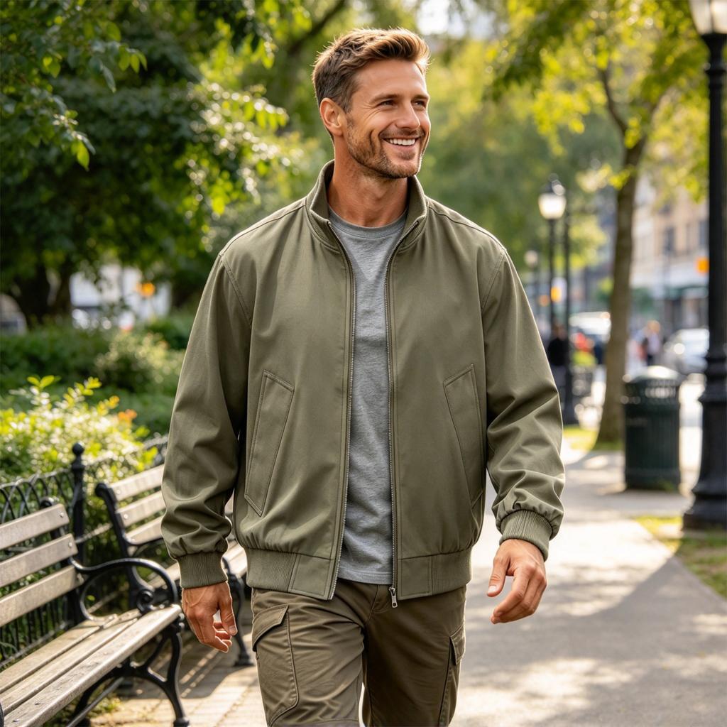 Men's Spring Fall Stand Collar Cargo Jacket, Loose Fit Windproof Streetwear Running Jacket