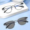 Metal Business Glasses Men'S And Women'S Retro Full-Frame Glasses Frame Color-Changing Glasses Frame Anti-Blue Sunglasses