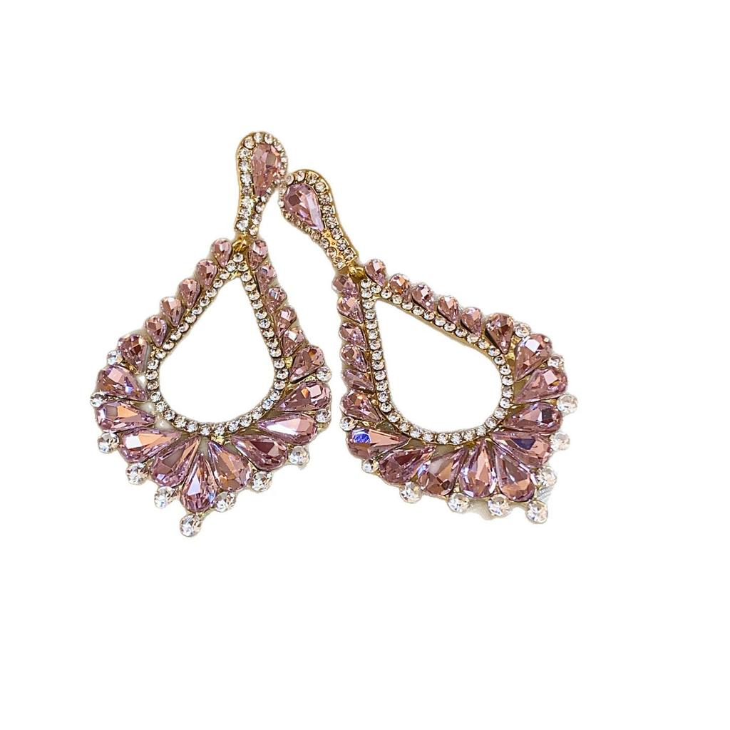 Rhinestone Teardrop Hollow Earrings with Silver Needle - Luxurious, High-End Court Style