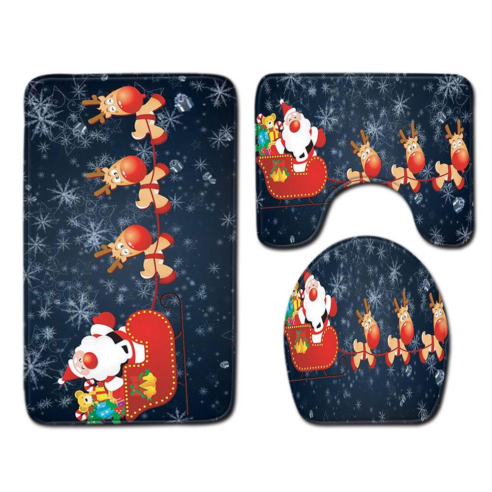 Christmas Bathroom Floor Mat Toilet Three-Piece Set