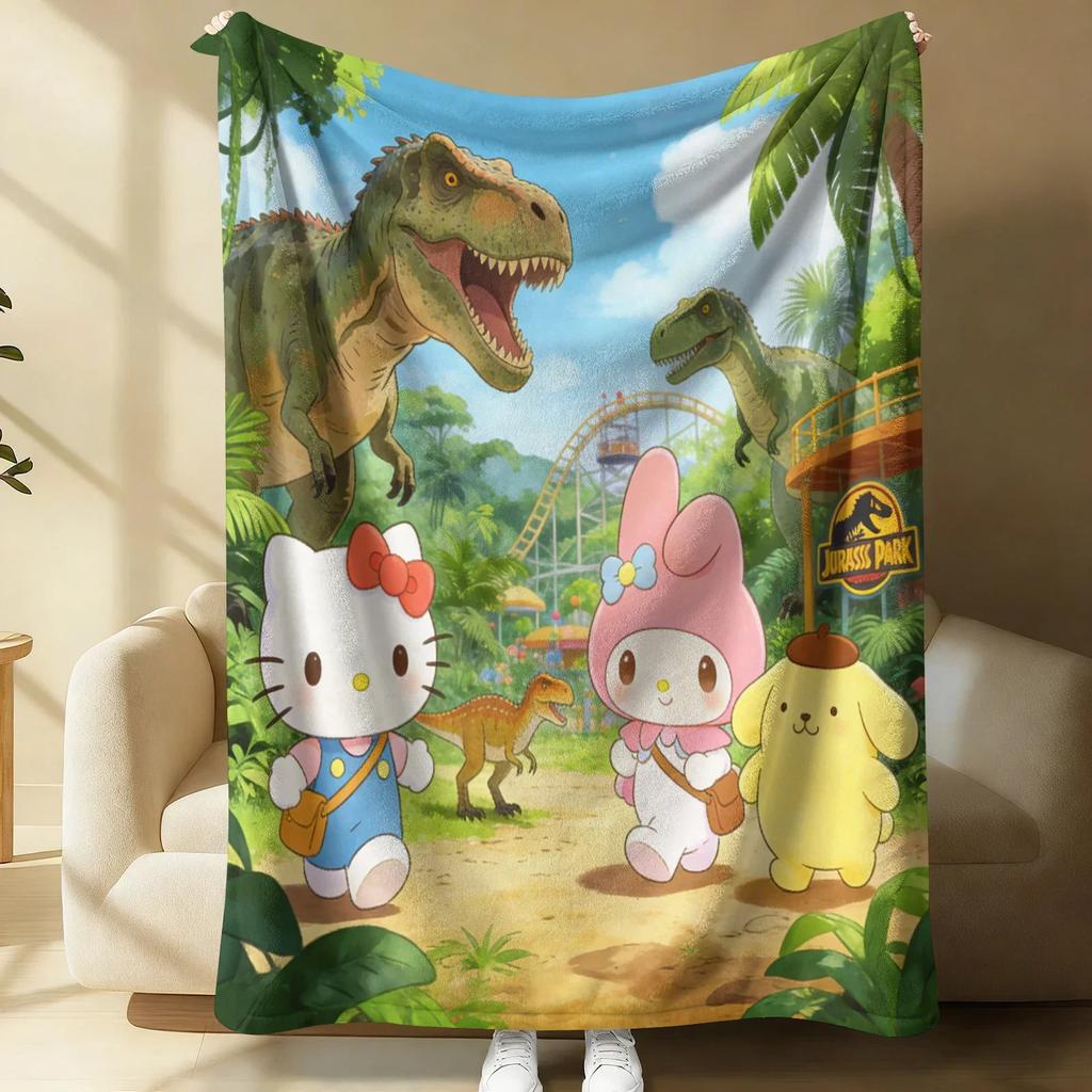 Sanrio Spring Forest Flannel Blanket Kawaii Hello Kitty Print Soft Warm Fluffy Throw Bed Sofa Cover Nap Office Shawl Summer