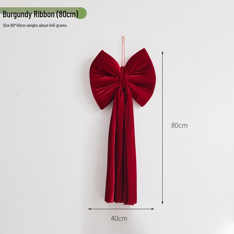 Large Red Flocked Bow for Spring Festival & Christmas Decorations Wine Red Bow (80cm) как