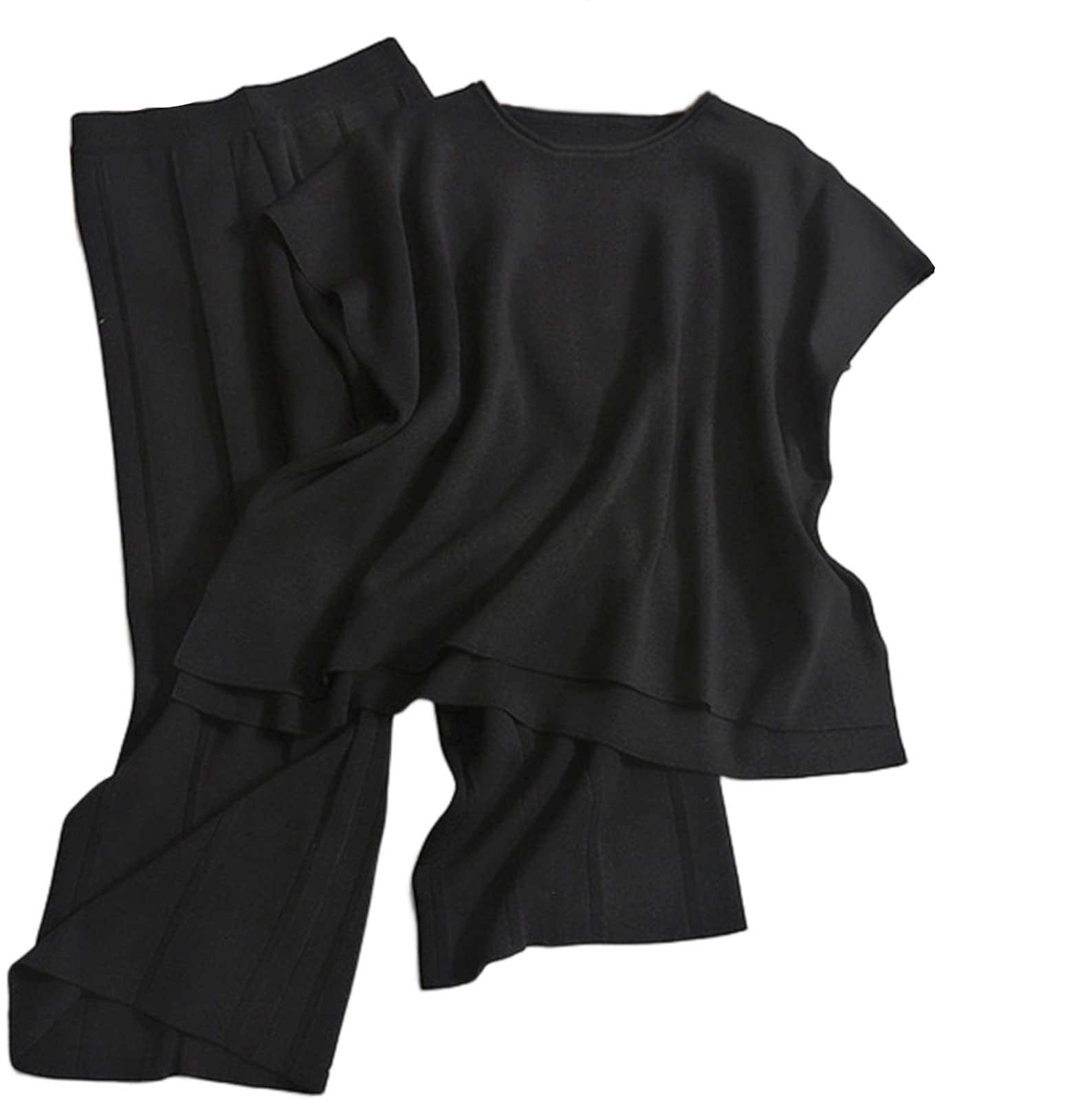 

Комплект Мария Марфа с рукавами-фонариками и брюками для весны, идеально подходящий для особых и стильных и повседневных корейских топов и футболок с завышенной талией, 2 предмета чёрный