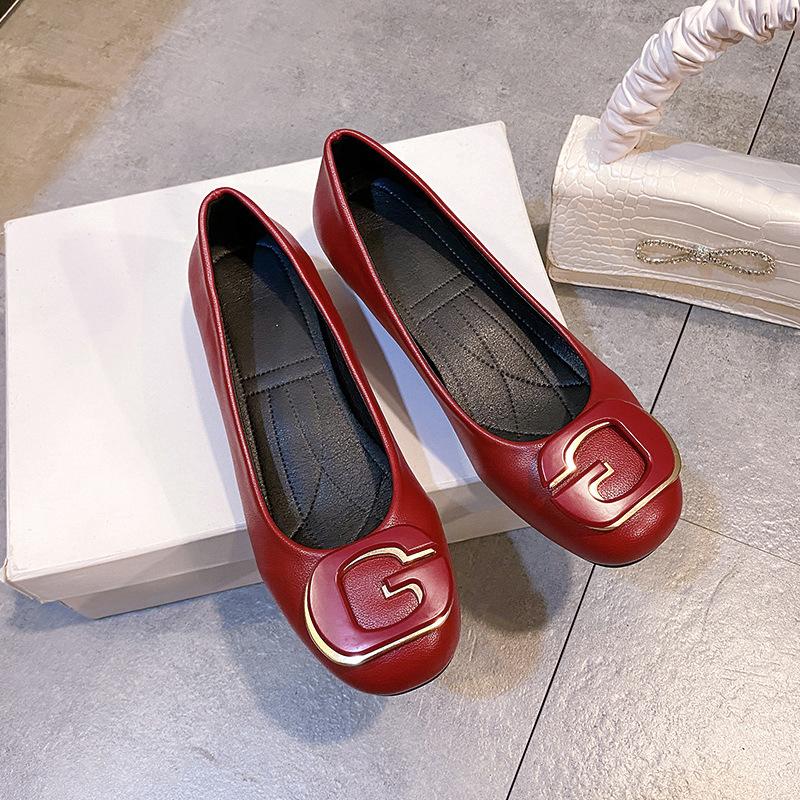 

Spring new square head square heel letter square buckle metal four-season commuter single shoes trendy shallow mouth 35 бордовый