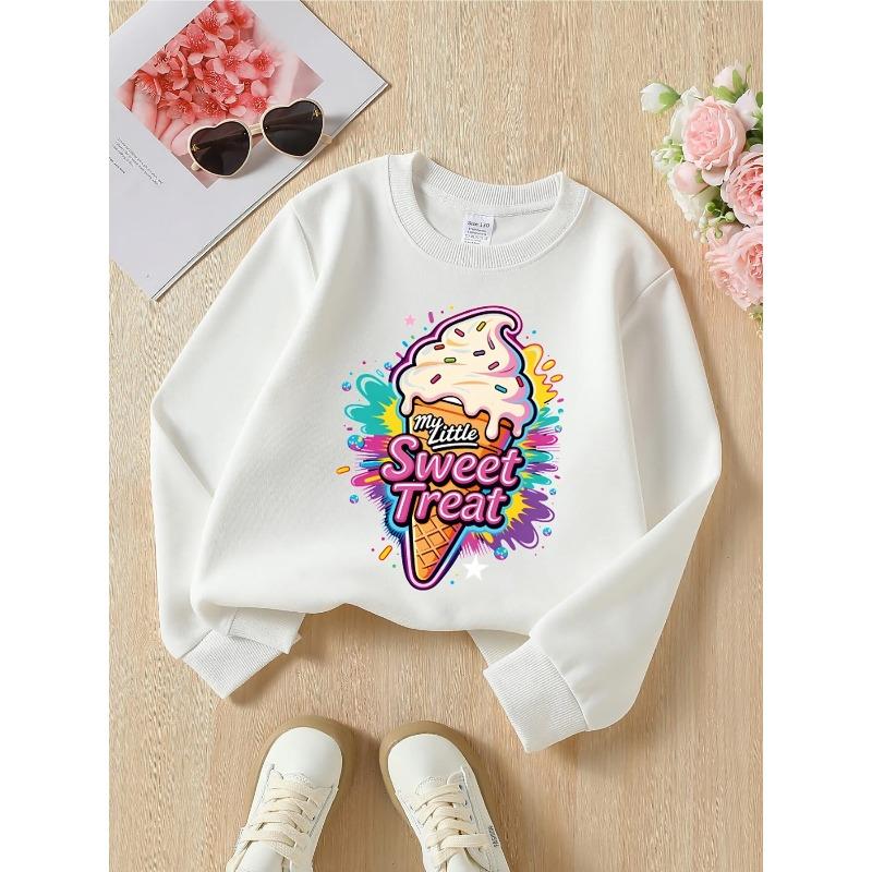 Kids Crewneck Sweatshirt, Ice Cream Cone with Sprinkles Graphic Print,Spring Autumn Casual Sport Tops