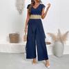 YYFS Moda damska Casual Lato Wiosna Jednolity kolor Nadruk Krótki rękaw Dekolt w serek Wysoki stan Spodnie Kombinezony i kombinezony