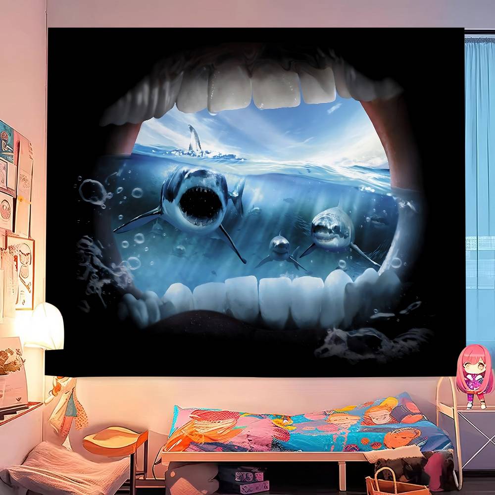 Flim JJaws Adventure Thriller Great Cartoon Tapestry Hippie Flower Wall Carpets Dorm Decor Art Home Decor