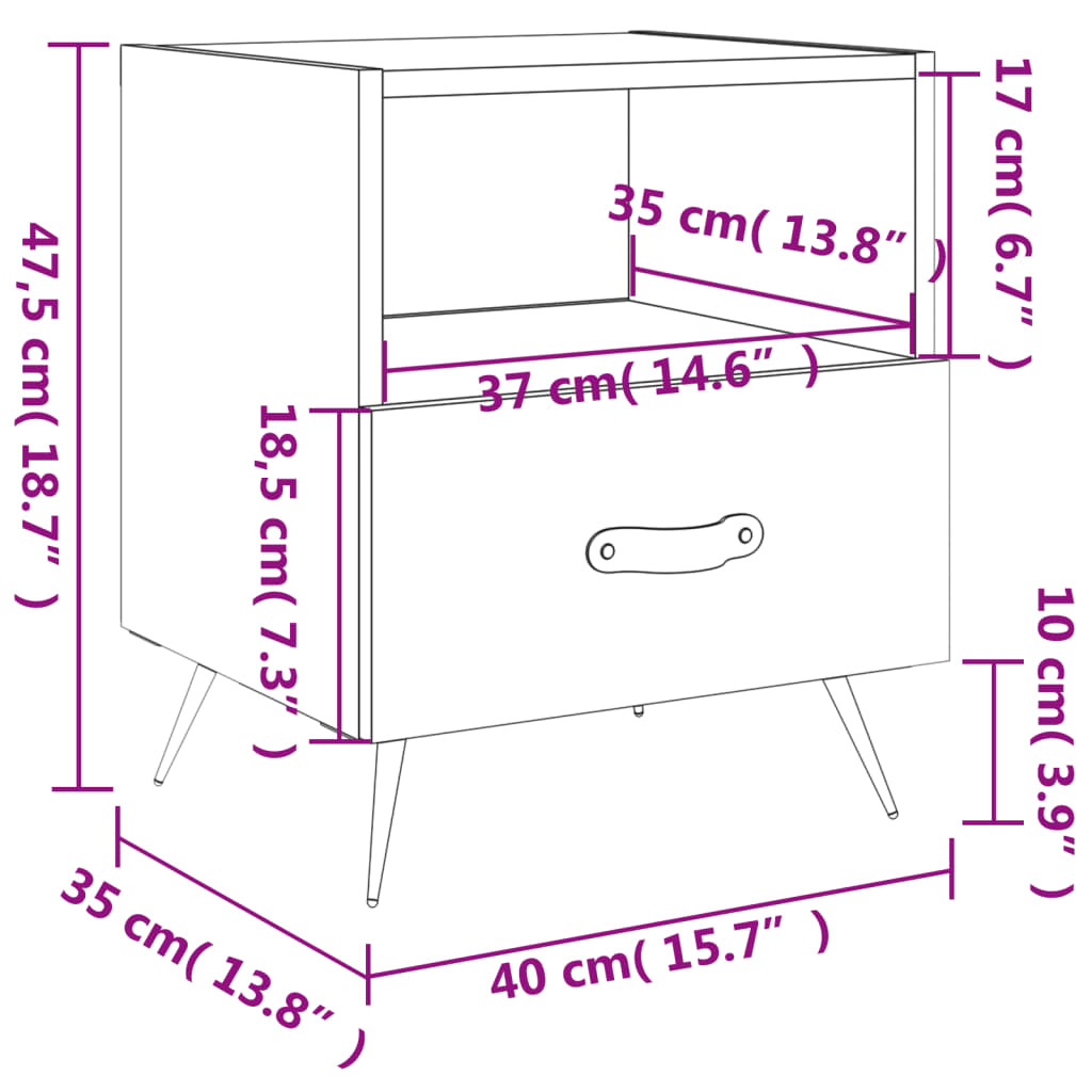 Nightstands 2 pcs White 40 x 35 x 47.5 cm Particleboard