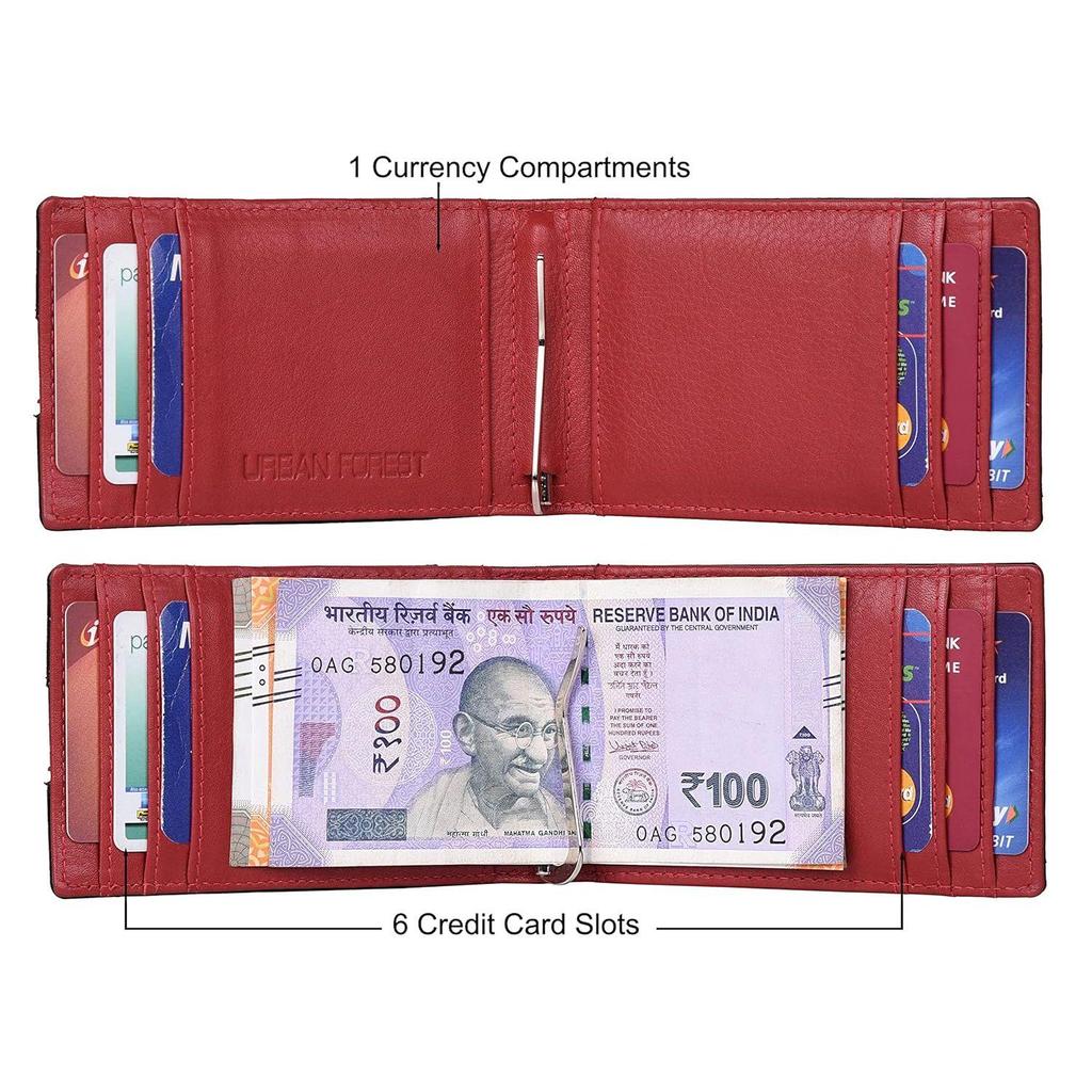 Eddy Black/Red Money Clip Leather Wallet for Men