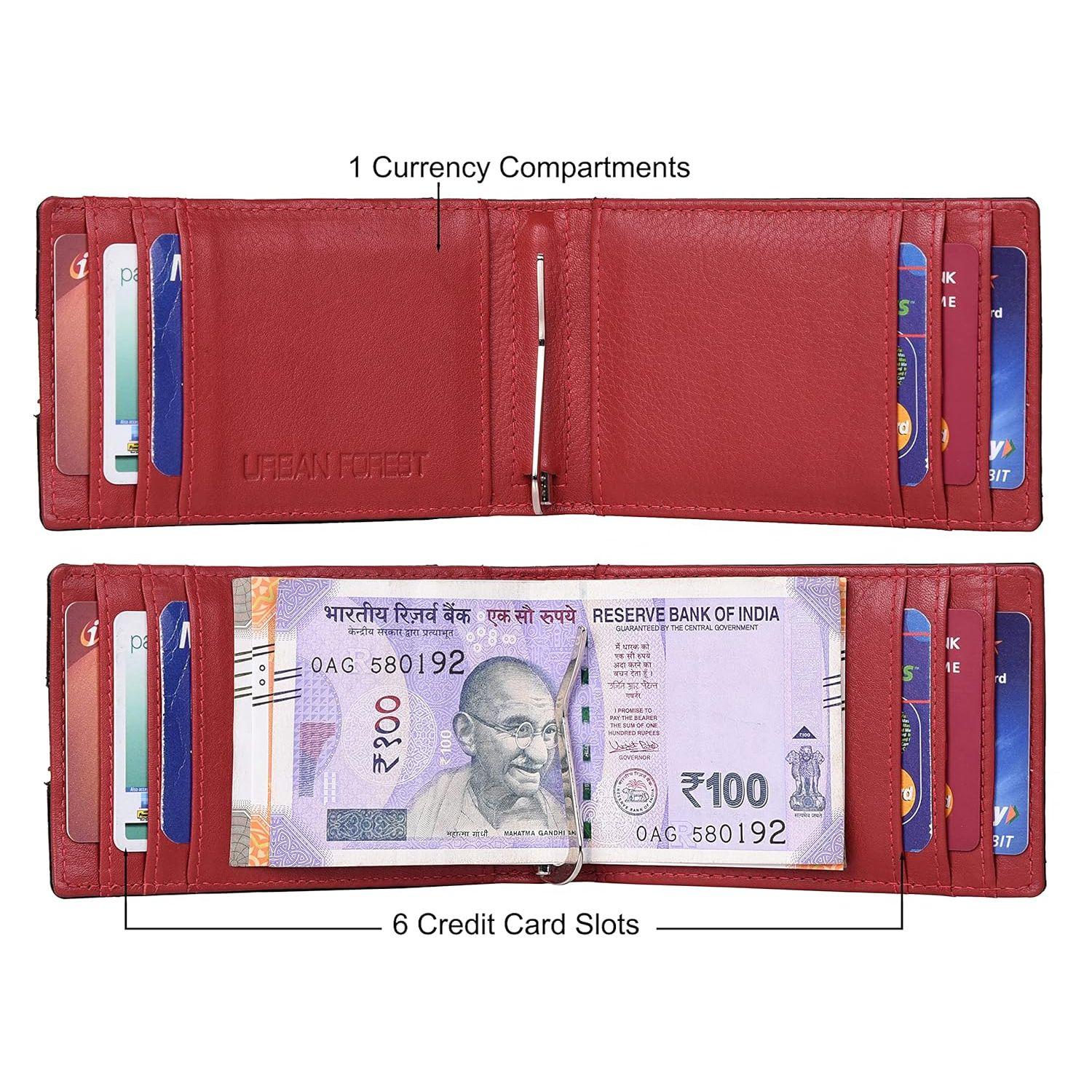 Кожаный кошелек Eddy с зажимом для денег черного/красного цвета для мужчин — фото 7