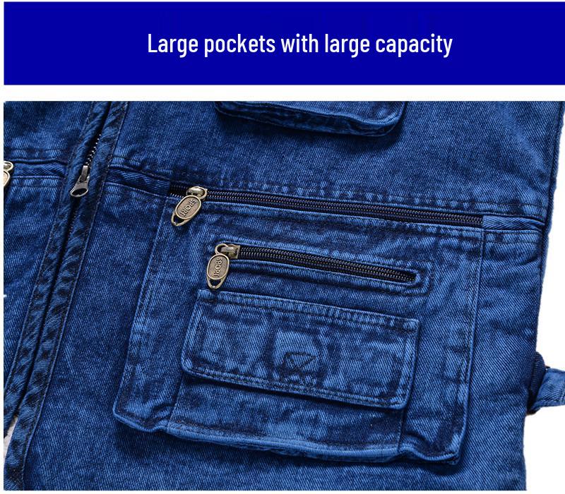 Herren-Jeans-Weste mit Baumwoll-Fleece-Futter - Große Größen, Warm, Mehrere Taschen, Herbst/Winter Freizeit-Weste